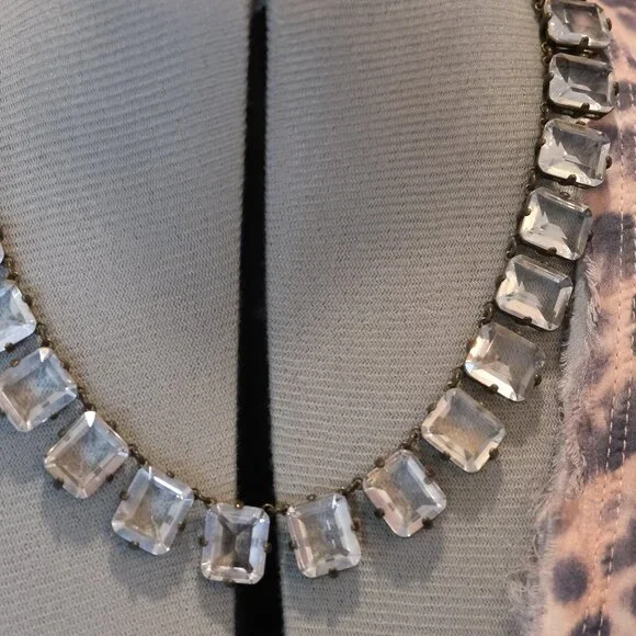 J Crew crystal rhinestone necklace with black ribbon tie - Picture 2 of 3